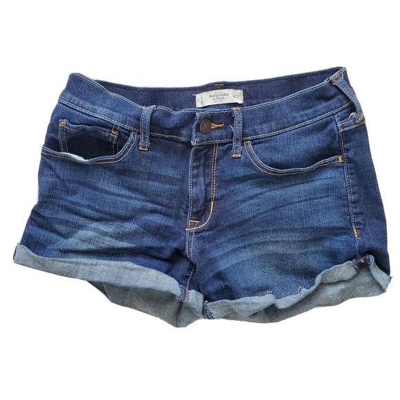 Abercrombie Fitch (Womans Size 4 W 27) Cuffed Denim Blue Jean Shorts Medium Wash - Picture 1 of 5